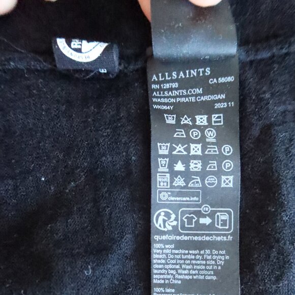 FLAWED All Saints Merino Wool Wasson Pirate Cardigan pls read - Picture 8 of 9